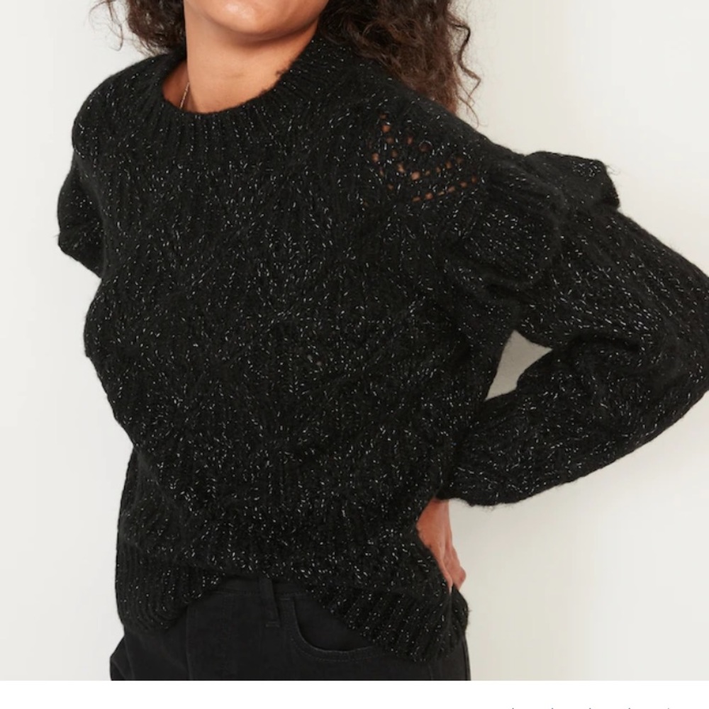 NWT Old Navy Ruffle-Trim Metallic Pointelle-Knit
Sweater